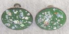 Vintage green enamel and copper round clip on earrings with screw back