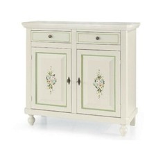 CREDENZA MADIA 2 PORTE BATTENTI BIANCO DECORATO SHABBY ARTE POVERA CLASSICO