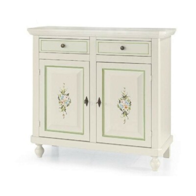 MADIA 2 DOOR WHITE DECORATED SHABBY CLASSIC POOR ART CREDENZA