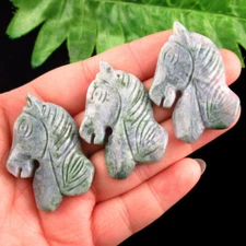3Pcs 43x30x6mm Carved Green Moss Agate Horse Head Pendant Bead SJ89320
