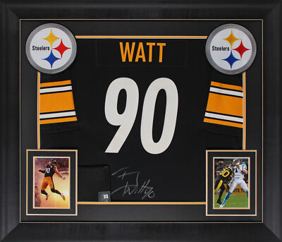 Steelers Watt Signed Black Nike Game Framed Jersey w/ Silver