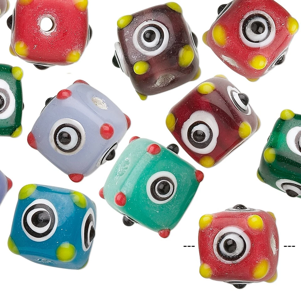 10 Multi Color Opaque Lampwork Glass Bumpy 12x12mm Cube Square Bead Mix - Image 3 of 4