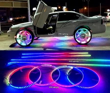 JHB 15.5" Chasing Flow LED Wheel Lights +4FT+6.5FT Underglow Strips 8Lights KIT