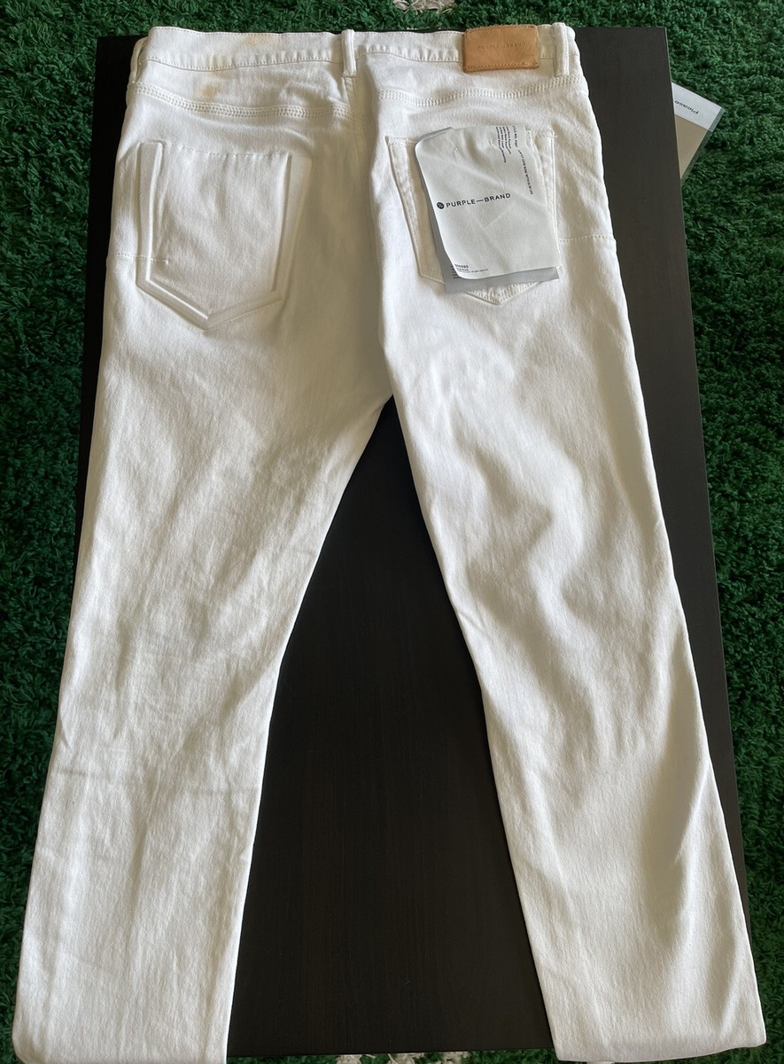 Purple Brand P001 Four Pocket Jeans, White Denim Destroyed FPWH222
