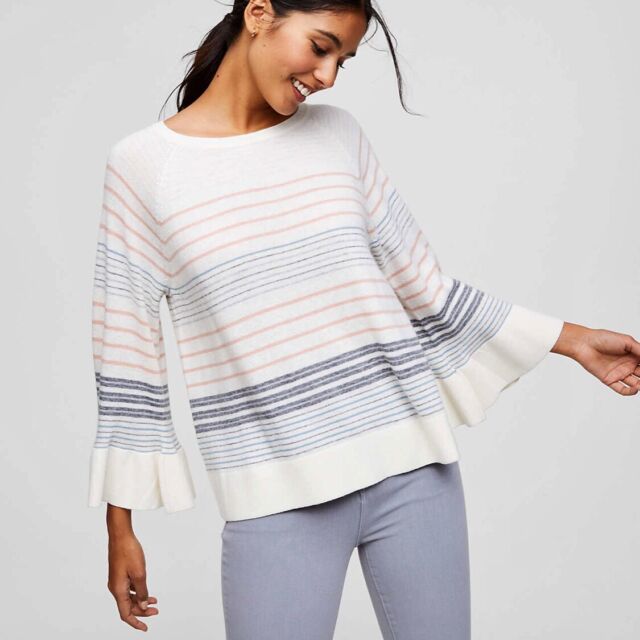 Ann Taylor LOFT Striped Flared Bell Sleeve Sweater XSP Petite | eBay