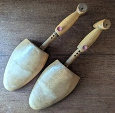Vintage Rochester Tree Co Wooden Shoe Trees, Marked #5, Wood Pin Adjustment