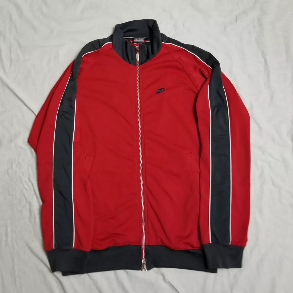 Vintage Y2K Nike Track Jacket Red Gray Embroidered Logo Striped Full Zip Small