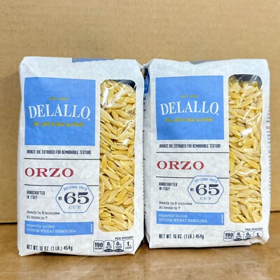 Delallo Pasta Orzo #65 Made in Italy Bronze Cut 1Lb Lot X2 BB:2/27 NonGMO