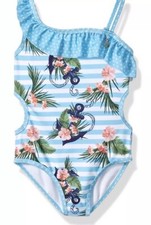 Jantzen Girls Size 4 Neo Nautical Tropical Anchor Print 1 Piece Swimsuit 38 New