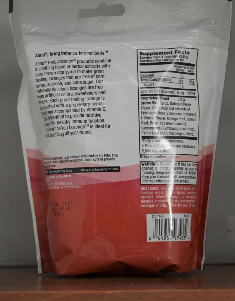 ZAND Herbalozenge Equinácea Zinc Sabor Muy Cereza - 80 unidades Foto 2 de 2