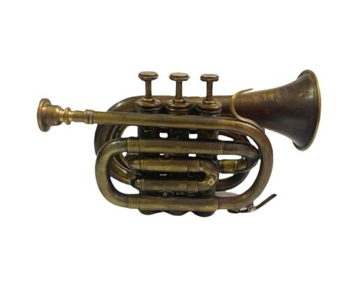 Trompette Bb poche étudiant trompette 3 soupapes embout buccal laiton nautique cadeau antique - Photo 1/6