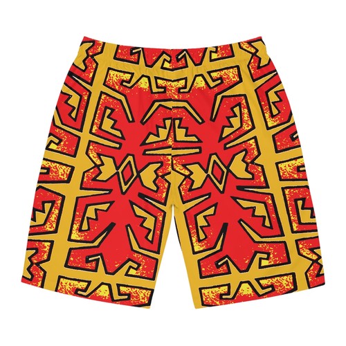 Pantalones cortos de tabla Tiki Shield on amarillos para hombre (AOP) - Imagen 3 de 13
