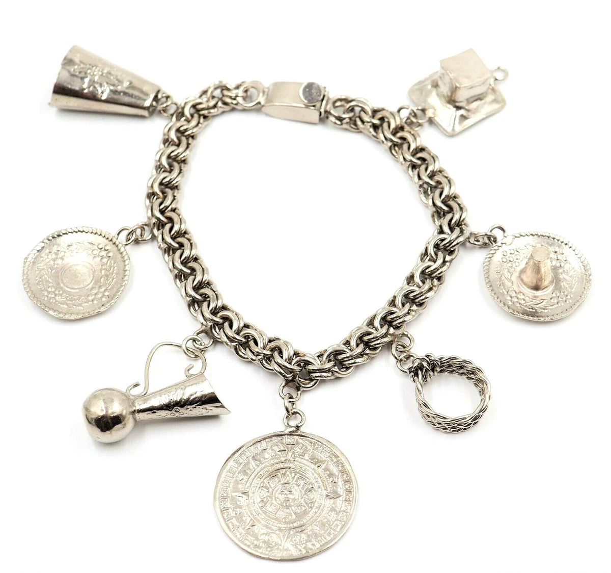 Sterling Silver Traditional Style Charm Bracelet 7 Charms Fine