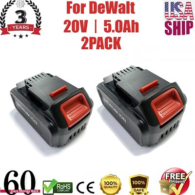 2Pack For DeWalt 20V 20 Volt Max 5.0AH Lithium Ion Battery DCB206-2