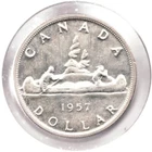 1957 Canadian $1 -QEII  .80 Silver Coin - Voyageur Canoe - Mint Condition