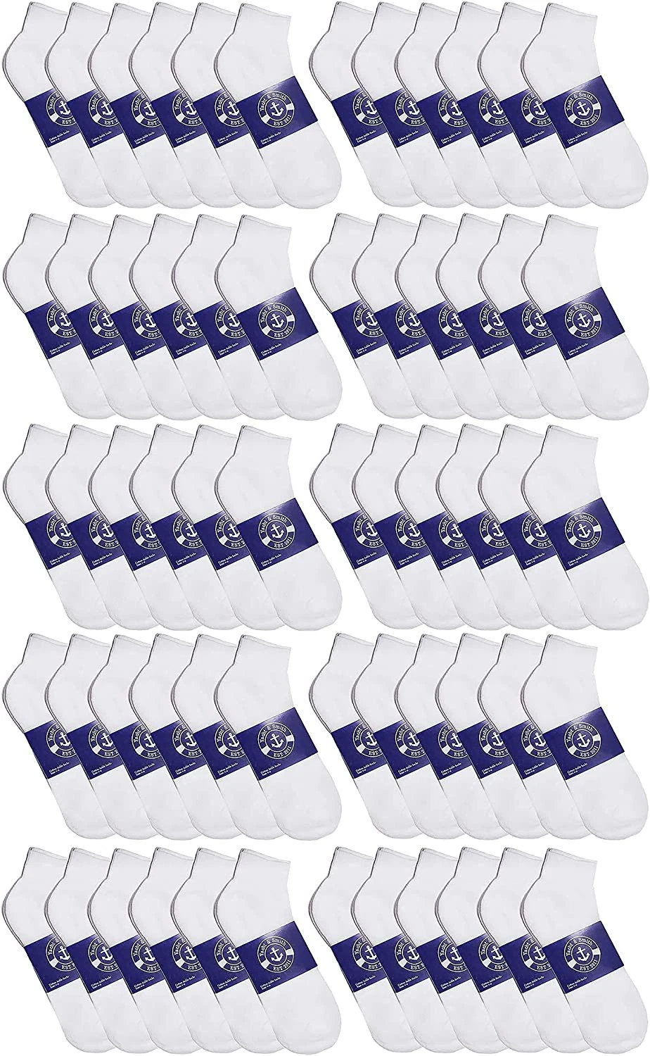 60 Pack SOCKS'NBULK Mens Cotton White Low Cut No Show Ankle Socks