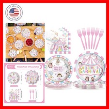 96Pcs Pink Circus Party Supplies Welcome to Carnival Plates and Napkins Table...