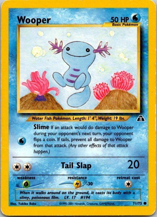 Wooper 71/75 Common Neo Discovery Pokemon Unlimited Moderately Played