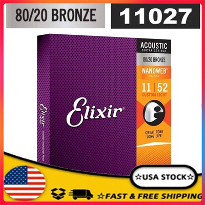 Elixir 11027 80/20 Bronze Nanoweb acoustic guitar strings,Custom Lt .011-.052 JQ