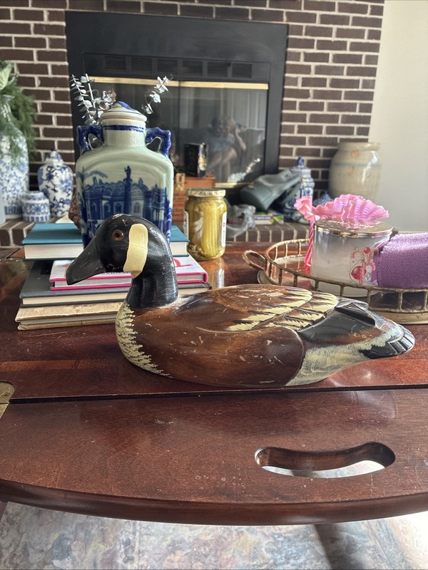 Canadian Goose Decoy Carved Wooden Hand-Painted Cabin Decor Rustic 13" x 5.5"