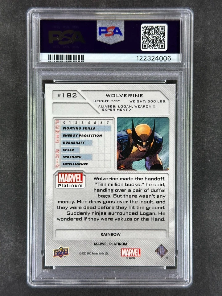 2023 Upper Deck Marvel Platinum #182 Wolverine Rainbow Refractor Holo PSA 10 Gem - Image 2 of 2