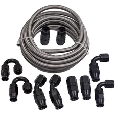 -8AN AN8 Stainless Steel Braided PTFE Fuel Hose Line 20ft Black Fitting Kit 10x
