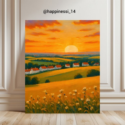#ad Vibrant Sunset Rural Landscape Oil Painting 16x20 Art Print Digital Download $0.99