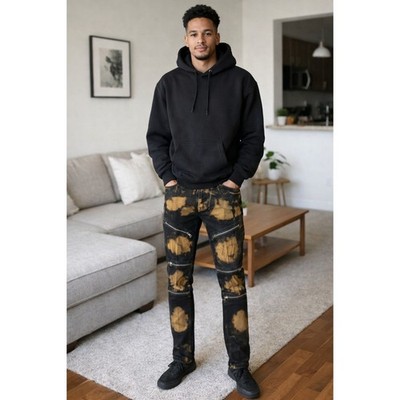 Black Premium Jeans Men's 36x31 Black & Yellow Skinny Zippered Denim Tag 36x32