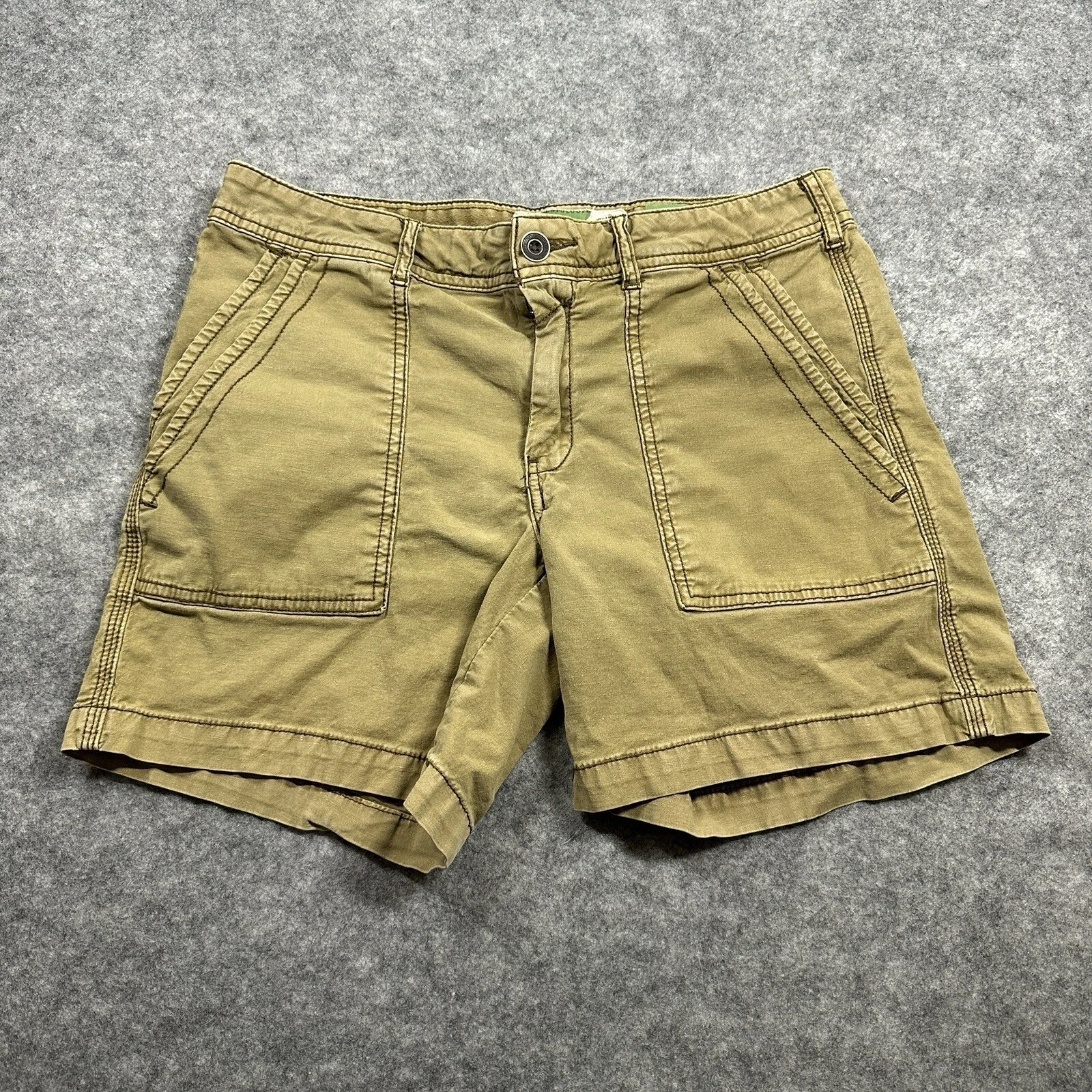 Anthropologie The Wanderer Shorts Womens 26 Olive Green Utility Linen Blend