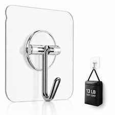 10 Pack Heavy Duty Adhesive Wall Hooks - 13 lb Waterproof Clear Ceiling  Cab...