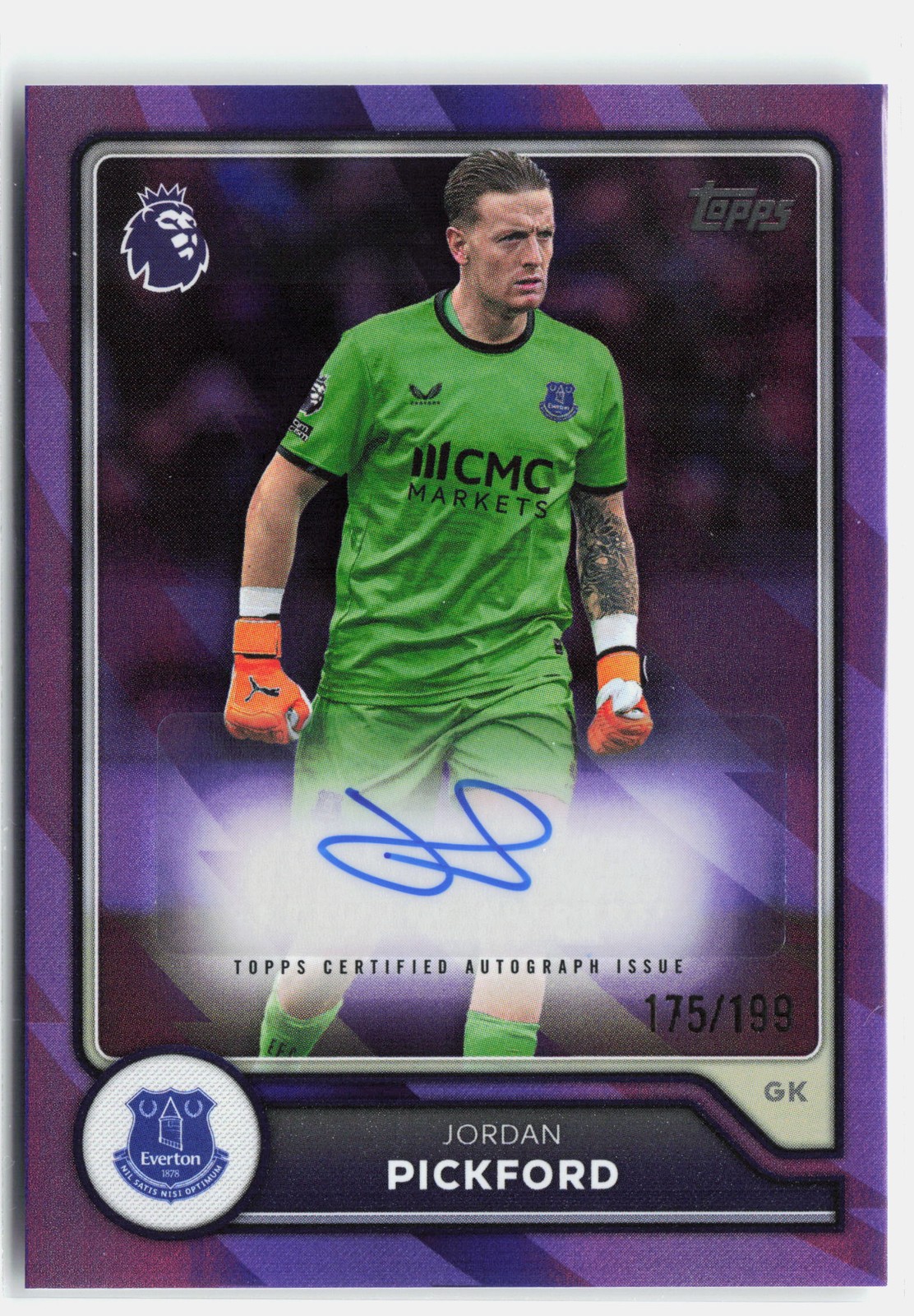 2026-27 Topps Premier League Jordan Pickford Auto #BA-JPI Purple Rainbow /199