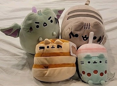 4 Pusheen Gund Plush Lot Squisheen Log,  Grumpy Dragonsheen, Boba Tea, Pancake 