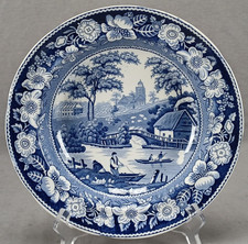 British Wild Rose Pattern Blue Transferware 9 5/8 Inch Deep Plate Circa 1820s A