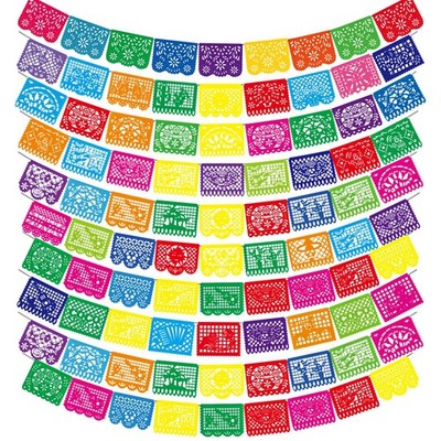 10 Pack Mexican Party Banners Total 170 Feet, Paper Picado Banner Mexican Par...