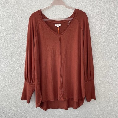 Knox Rose Plus Size Sweater Womens XXL Bishop Sleeves Rust Fall Raw Edge Boho