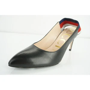 Escarpins Gucci Sylvie en cuir noir avec bride Web bout pointu pointure 35