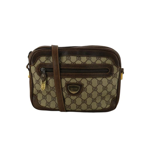 Authentic Gucci Vintage Brown Monogram Canvas Shield Crossbody Bag