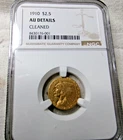 1910 $2.50 Indian Head Gold Quarter Eagle NGC AU DETAILS