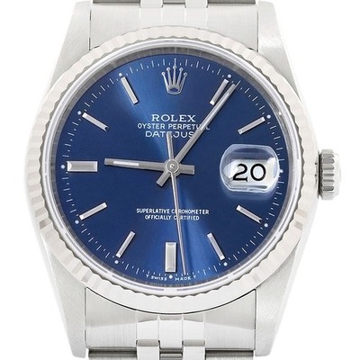Rolex Datejust Blaues Ziffernblatt 18K Weißgold & SS Jubiläumsarmband Uhr 16234