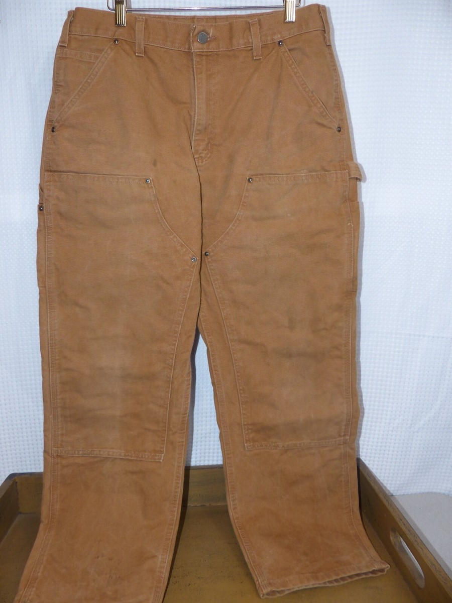 VTG Carhartt B136 Brn Double Knee Dungaree Fit Carpenter Work Pants 34x30