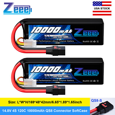 2x Zeee 4S Lipo Battery 10000mAh QS8 Plug 14.8V 120C Soft Pack for