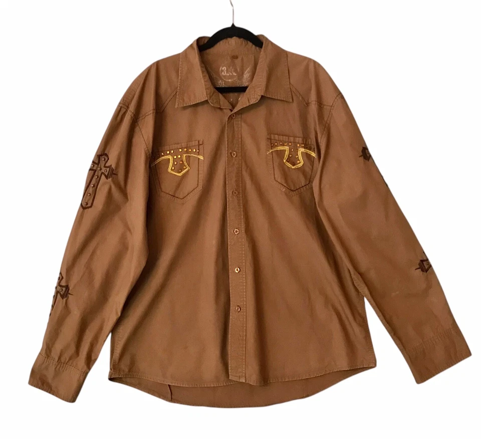 VTG 90’s Y2K Pepe Jeans Button Down Cross Shirt Studded Embroidered Grunge 3XL - Image 3 of 4