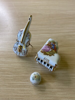 Vintage Limoges Miniatur Musik Figuren Klavier + Hocker, Cello/Violine