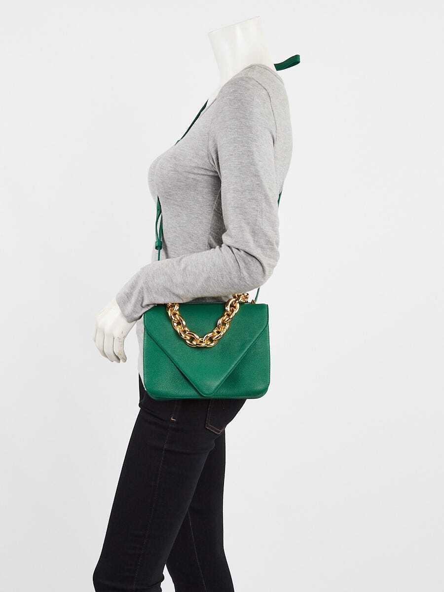 Bottega Veneta Jungle Green Leather Mount Chain Small Envelope