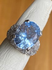 Large Heavy Vintage J Esposito Brilliant Oval Blue Topaz cocktail ring size 6