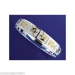 Authentic SILVER 925 HAWAIIAN BANGLE BRACELET HONU TURTLE 18MM YELLOW GOLD PLATED 2 TONE