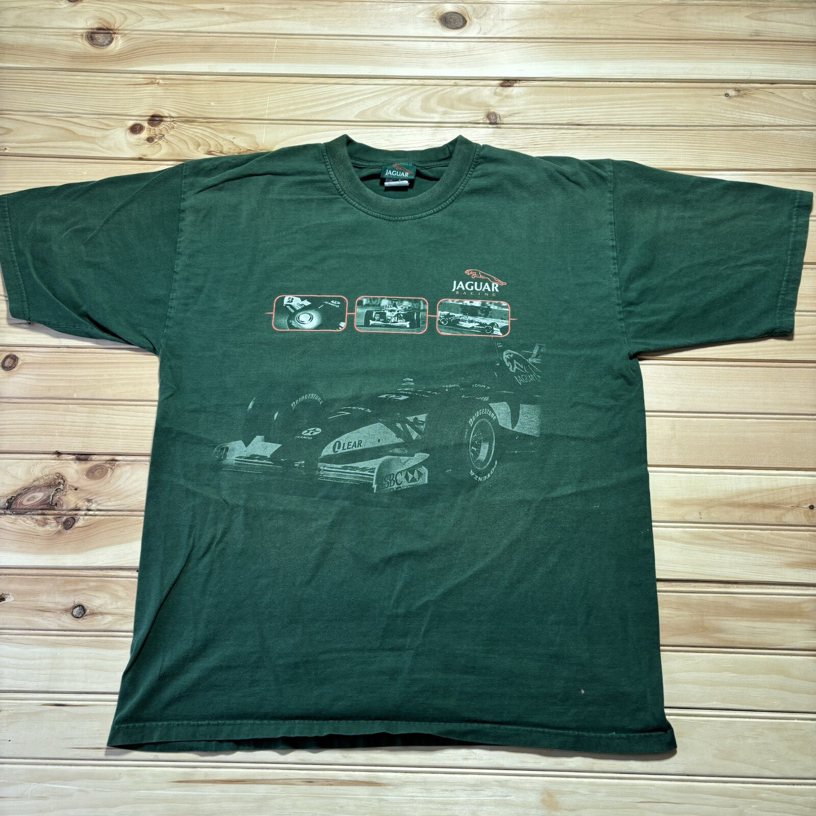 Vintage 90s Jaguar Formula one F1 Racing Double Sided Green Shirt Size XL