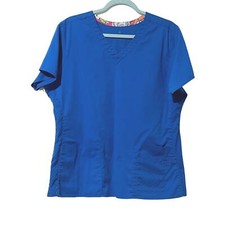 Vera Bradley women s v neck pockets short sleeve blue patterned scrub top FLAW