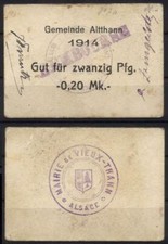 [9893] - 1 x NOTGELD ALTTHANN/Vieux-Thann, gmina, 20 pf 1914 - Dießner 7.1E -