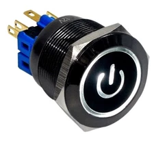 25mm WHITE LED Waterproof Black Stainless Steel Push POWER On/Off Button Switch